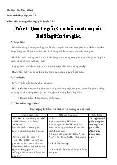 Giáo án Toán 7 - Hình học - Tiết 51: Quan hệ giữa 3 cạnh của một tam giác - Bất đẳng thức tam giác