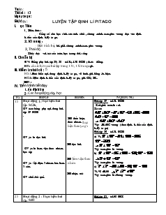 Giáo án Toán học 7 - Tiết 13: Luyện tập định lí Pitago