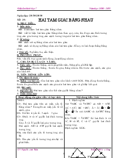 Giáo án Toán học 7 - Tiết 20: Hai tam giác bằng nhau