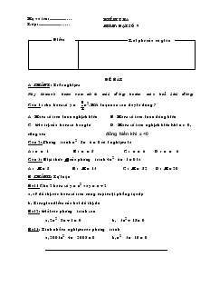 Kiểm tra môn: Đại số 9