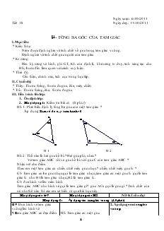 Giáo án Toán 7 - Tiết 18: Tổng ba góc của tam giác