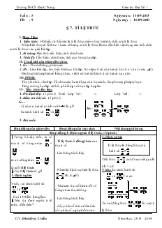 Giáo án Toán học 7 - Tiết 9: Tỉ lệ thức