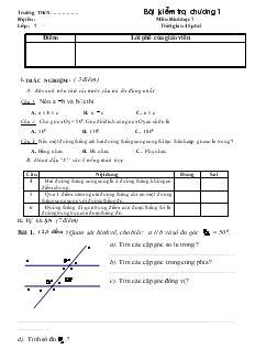 Bài kiểm tra chương 1 môn: Hình học 7