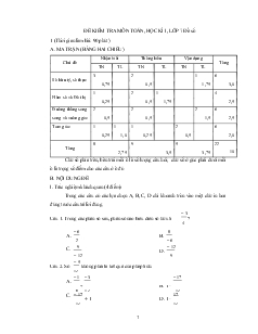 Đề kiểm tra môn Toán, học kì I, lớp 7