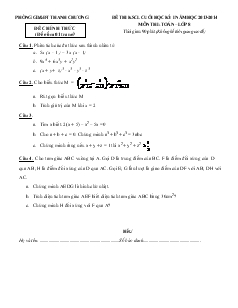 Đề thi khảo sát chất lượng cuối học kỳ I năm học 2013 - 2014 môn thi: Toán – Lớp 8