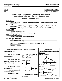 Giáo án Hình học 9 - Một số hệ thức về cạnh và đường cao trong tam giác vuông