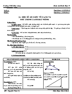 Giáo án hình học 9 - Tiết 9: Một số hệ thức về cạnh và góc trong tam giác vuông