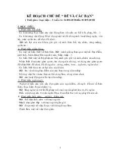 Kế hoạch chủ đề “bé và các bạn” (thời gian thực hiện: 3 tuần)