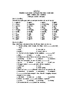 Đề số 26 trường cao đẳng sư phạm Phú Thọ – Năm 2003 môn: Tiếng Anh – Khối D