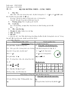 Giáo án Hình học 9 - Tiết 51: Độ dài đường tròn – cung tròn