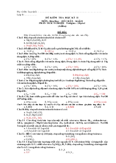 Đề kiểm tra học kỳ II môn : hóa học – đề chẵn – khối 8