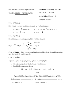Kiểm tra – năm học 2013-1014 môn : hóa học – khối : 9