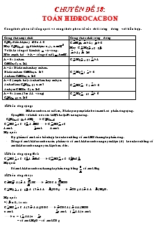 Chuyên đề 18: toán hiđrocacbon