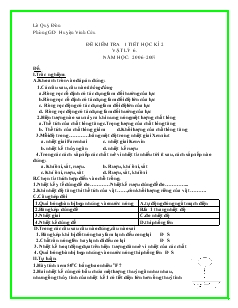 Đề kiểm tra 1 tiết học kì 2 Vật lý 6 (có đáp án)
