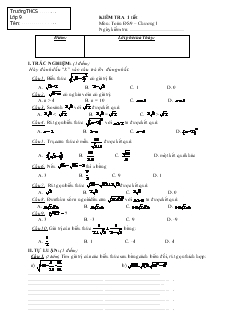 Đề kiểm tra 1 tiết môn: Toán đại số 9 – chương 1