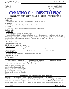 Giáo án Vật lý 9 bài 22: Tác dụng từ của dòng điện, Từ trường - Trường THCS Liêng Trang