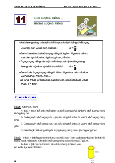 Bài tập cơ bản và nâng Vật lý 6 bài: Khối lượng riêng - Trọng lượng riêng