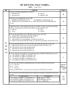 Đề kiểm tra trắc nghiệm môn: Vật lý 6