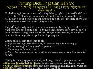 Những điều thật căn bản về nguyên tử, phóng xạ nguyên tử, năng lượng nguyện tử