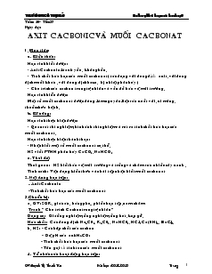 Bài giảng Axit cacbonicvà muối cacbonat