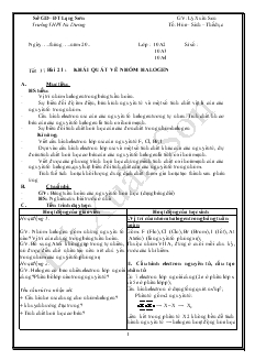 Bài giảng Tiết 37 bài 21 : bài khái quát về nhóm halogen