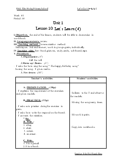 Giáo án Let’s Go 1A lớp 2 - Lesson 10: Let's Learn ( 4)