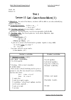 Giáo án Let’s Go 1A lớp 2 - Lesson 12: Let's Learn Some More ( 2 )