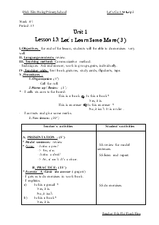 Giáo án Let’s Go 1A lớp 2 - Lesson 13: Let's Learn Some More ( 3 )