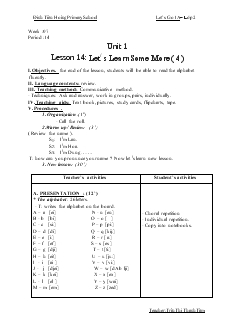Giáo án Let’s Go 1A lớp 2 - Lesson 14: Let's Learn Some More ( 4 )