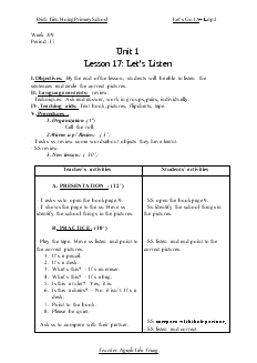 Giáo án Let’s Go 1A lớp 2 - Lesson 17: Let’s Listen