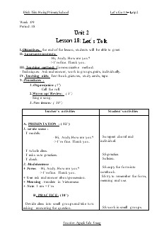 Giáo án Let’s Go 1A lớp 2 - Lesson 18: Let's Talk