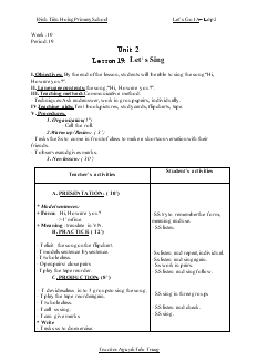 Giáo án Let’s Go 1A lớp 2 - Lesson 19: Let's Sing