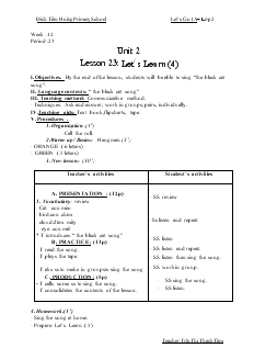 Giáo án Let’s Go 1A lớp 2 - Lesson 23: Let's Learn (4)
