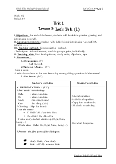 Giáo án Let’s Go 1A lớp 2 - Lesson 3: Let's Talk ( 1)