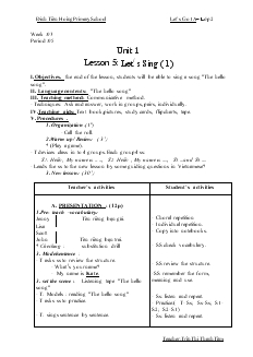 Giáo án Let’s Go 1A lớp 2 - Lesson 5: Let's Sing ( 1)