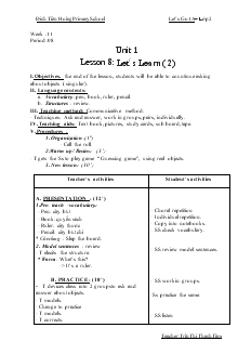 Giáo án Let’s Go 1A lớp 2 - Lesson 8: Let' s Learn ( 2)