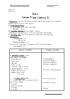 Giáo án Let’s Go 1A lớp 2 - Lesson 9: Let's Learn ( 3)