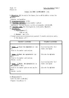 Giáo án Let’s Go Starter lớp 1 tiết 62 - Lesson 62: The alphabets ( 4)