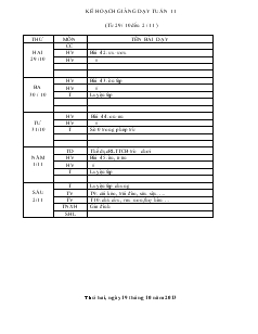 Kế hoạch giảng dạy tuần 11 lớp 1