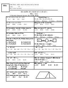 Đề kiểm tra định kỳ cuối kỳ I môn toán 2
