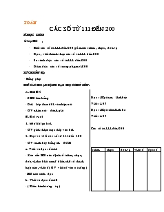 Giáo án Toán 2: Các số từ 111 đến 200