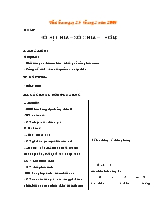 Giáo án Toán 2: số bị chia – số chia – thương