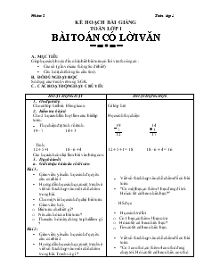 Kế hoạch bài giảng Toán lớp 1: Bài toán có lời văn