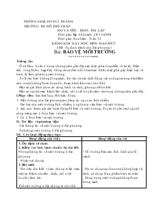 Kế hoạch dạy học môn đạo đức (tiết tự chọn dành cho địa phương ) tuần 32: Bảo vệ môi trường