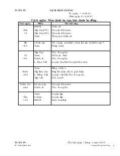 Giáo án lớp 2 tuần 19 - Trường Tiểu học Trần Tống
