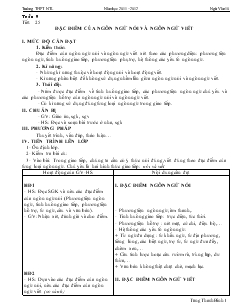 Giáo án tuần 9 tiết 25: đặc điểm của ngôn ngữ nói và ngôn ngữ viết