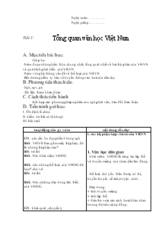 Giáo án Ngữ văn 10 Tiết 1: Tổng quan văn học Việt Nam