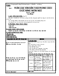 Giáo án Ngữ văn 10 Tuần 2 tiết 7- Phân loại văn bản theo phong cách chức năng ngôn ngữ