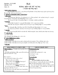 Giáo án môn Ngữ văn lớp 9 - Tiết 59: Tổng kết về từ vựng (luyện tập tổng hợp)