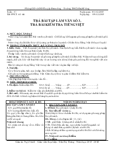 Giáo án Ngữ văn lớp 8 Tuần 17 Trả bài tập làm văn số 3, trả bài kiểm tra tiếng việt